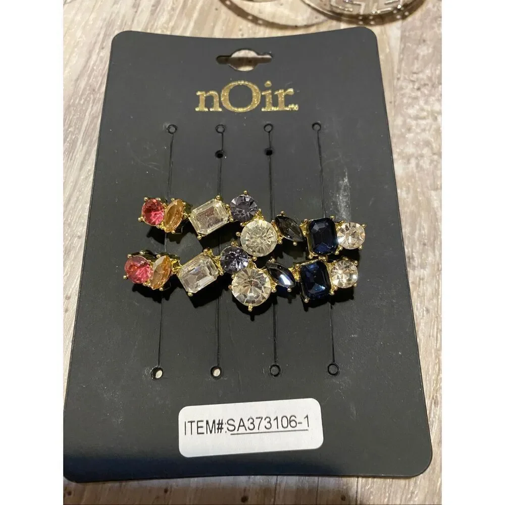 Noir Barrette and Dangle Hoop Earrings Set of 4 Jewelry